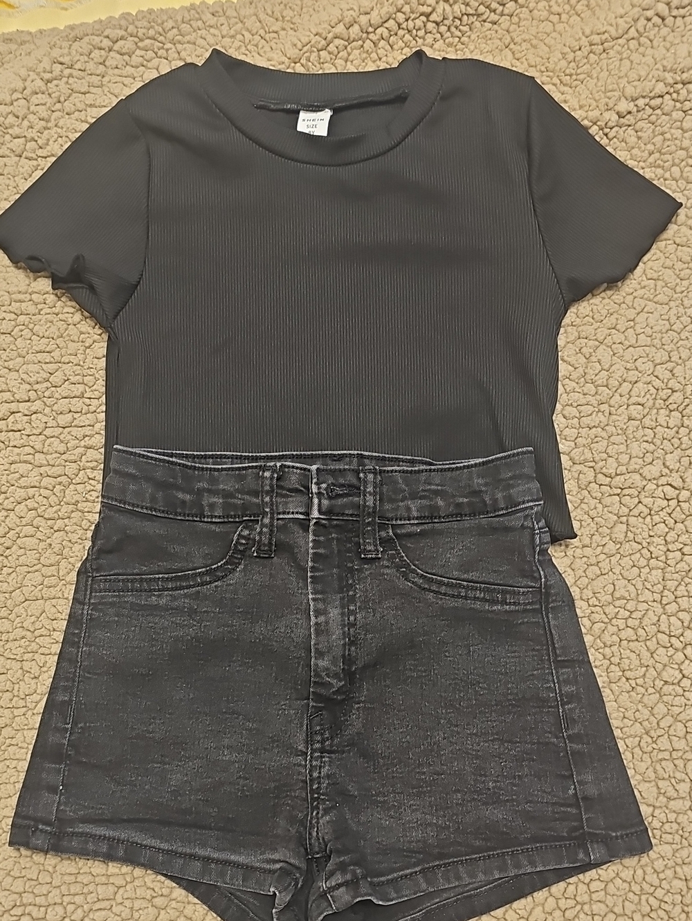 SHEIN Black Ribbed Crew Neck Top & Shorts